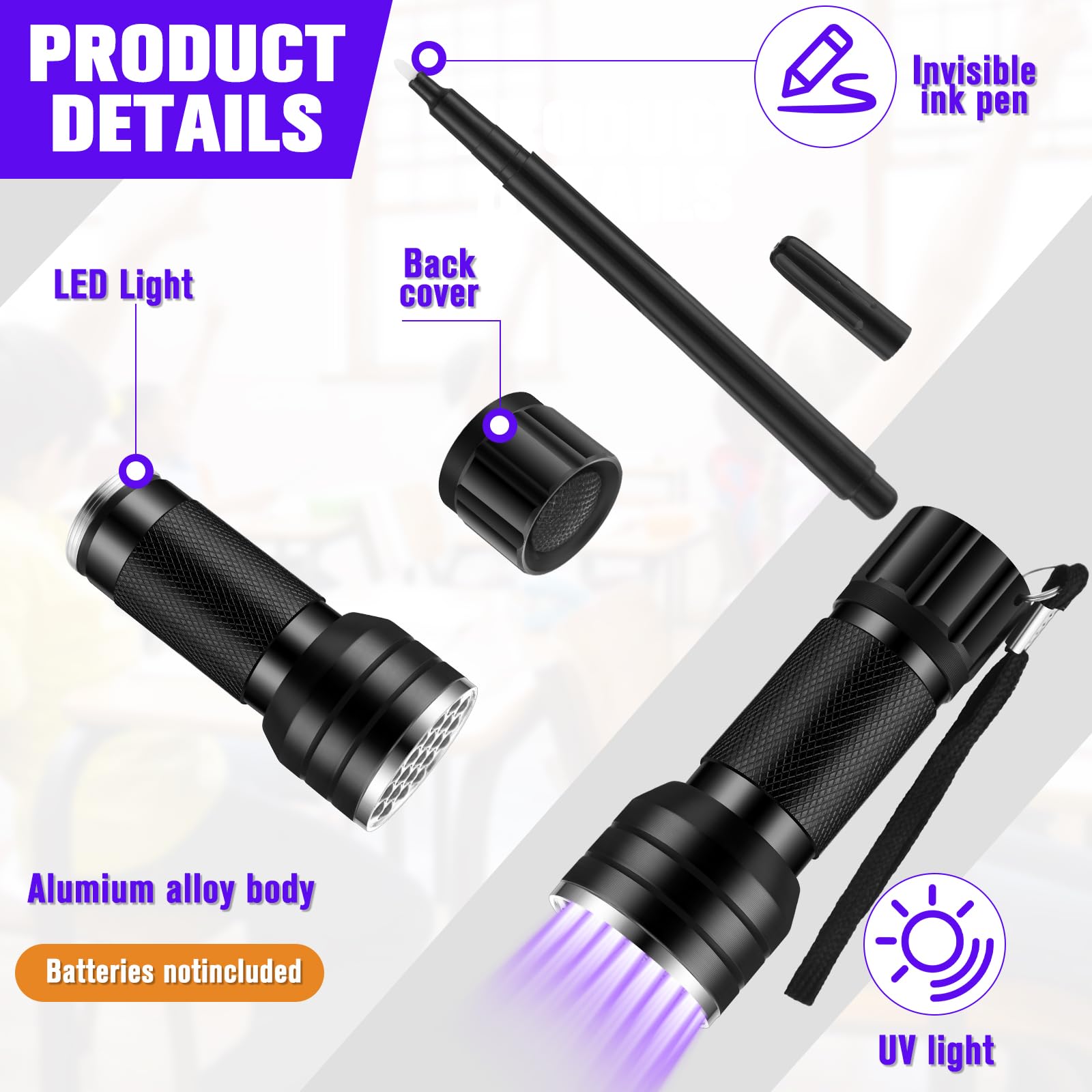 Tegeme 4 Invisible Ink Pen Set 2 Invisible Marker 2 Blacklight Flashlights with 21LED UV Black Light Markers Disappearing Ink Magic Pen for Secret Notes Holiday Gifts Party Favors