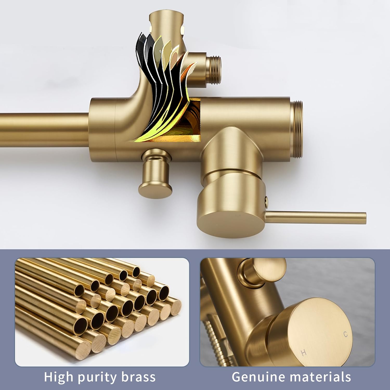 TapLong Brushed Gold Floor Mounted Tub Filler Shower Faucet Freestanding Bathtub Faucet with Hand shower High Flow Rate Free Standing Tub Faucet-51015BG