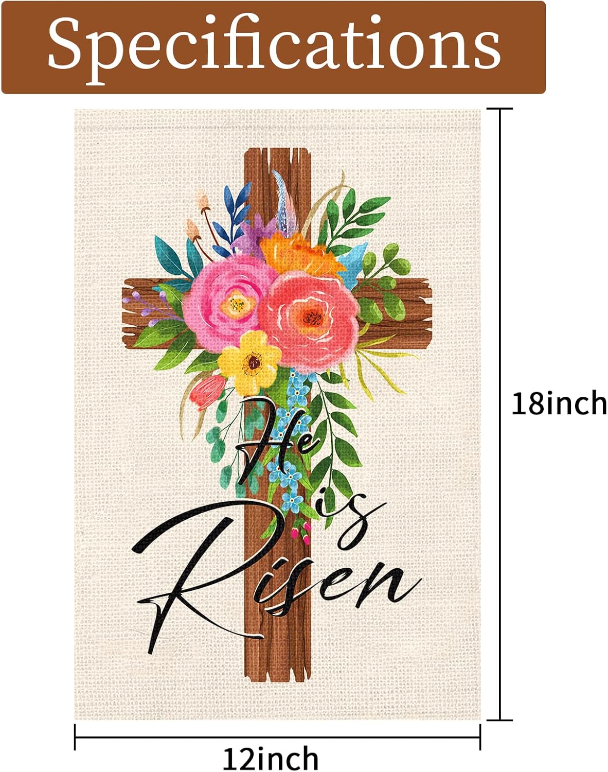 Heyfibro Easter Jesus Religious Garden Flag He Is Risen Easter Cross Spring Yard Flags 12 x 18 Inch Double Sided Burlap Christian Nativity Banner for Easter Spring Outdoor Decoration(ONLY FLAG) - Image 3