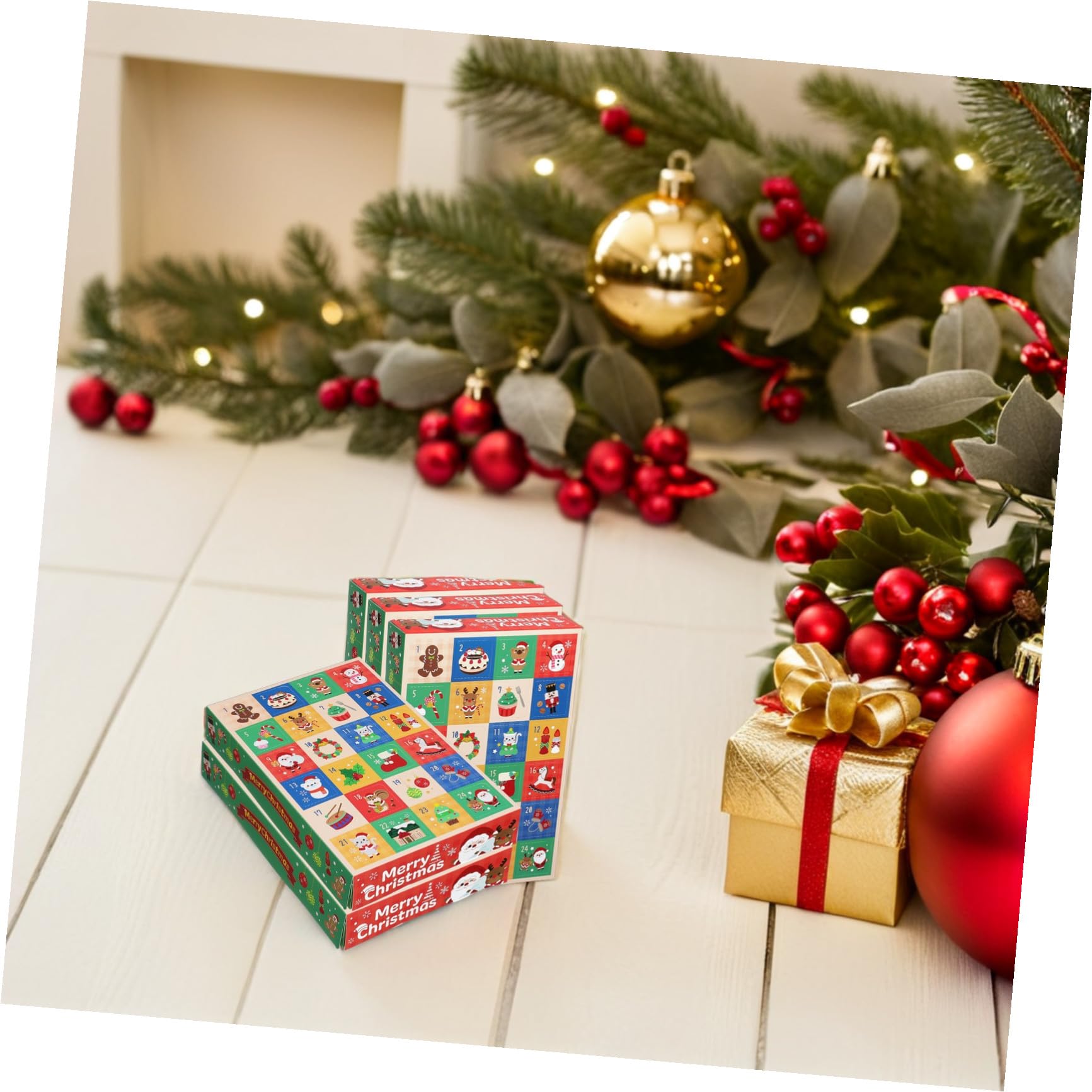 Beaupretty 5 Piezas Caja de Calendario de Adviento Vacía y Decorativa para Navidad, Caja de Papel Fácil de Llevar para Dulces para Fiestas y Celebraciones