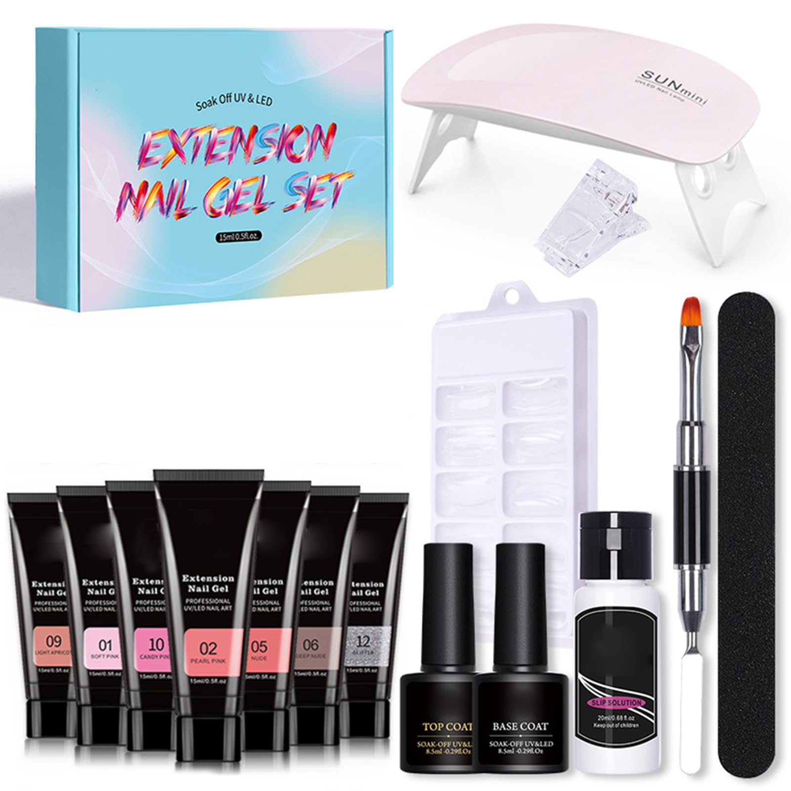 Cryfokt Kit Rinforzante per Unghie in Gel con 7 Colori e Lampada UV/LED