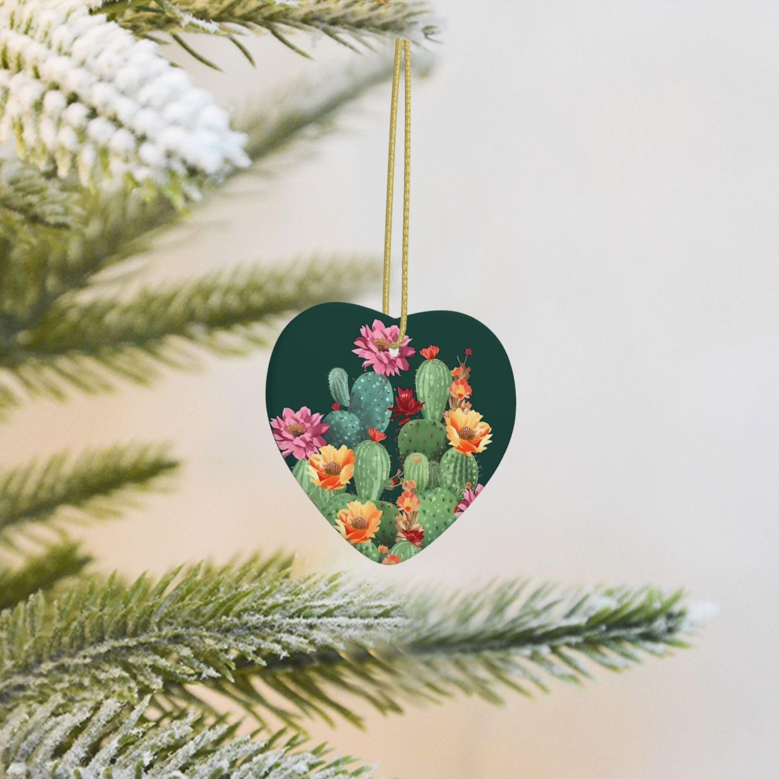 2025 Christmas Tree Decoration Hanging Heart Ornament Cactus Floral Bloom Ceramic Ornaments Christmas Tree Decorations Round Pendants for Xmas Tree Winter New Year Party Supplies