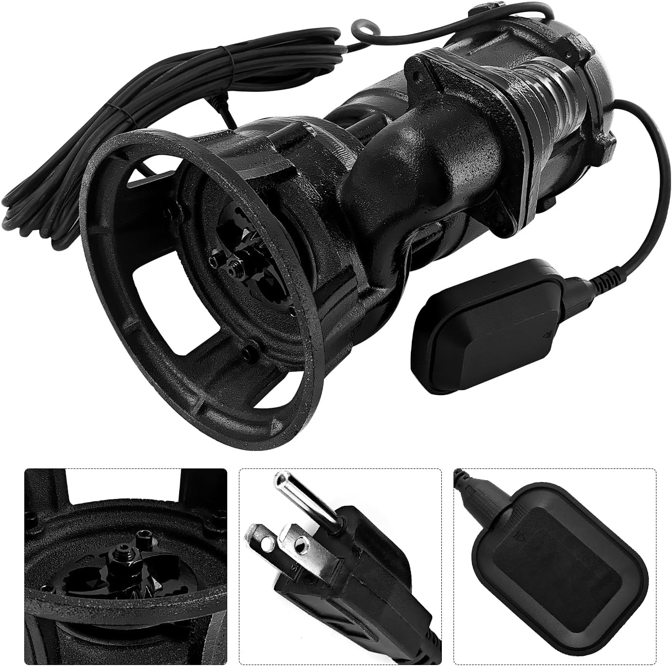 2HP 220V Submersible Sewage Grinder Pump W/Blades 6498GPH Effluent Pump w/Automatic Float Switch and 66ft Hose for Sump Basin, Basement, Residential Sewage, 2'' NPT Discharge