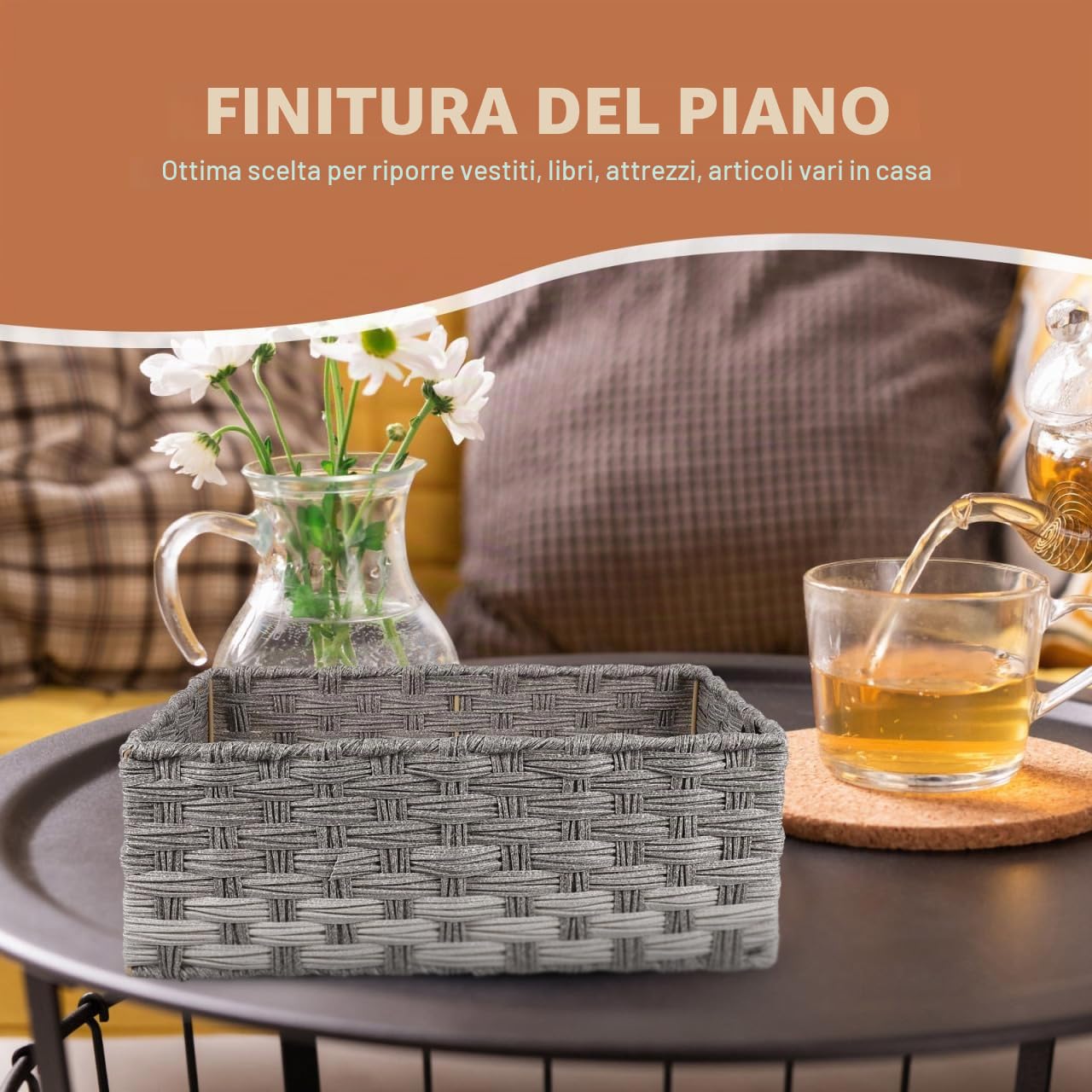 MAGICLULU Cesta Decorativa Multi-funzionale Rattan Imitazione Organizer Da Scrivania Per Casa E Ufficio Portaoggetti Pratico E Resistente Design Elegante Per Interni Per Stoccaggio E Decorazione