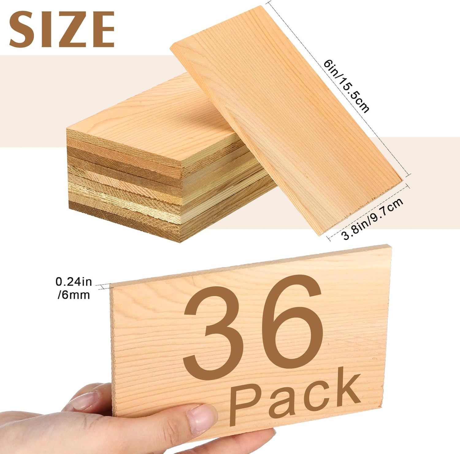 Sasylvia 36 Pack Cedar Planks for Grilling Salmon Fish Meat, 6mm/0.24in Thick Natural Western Cedar Wood, Easily Infuse Smoky Flavor into BBQ, Grilling Gift Idea,Restaurant Quantity (6 l X 3.8 w)