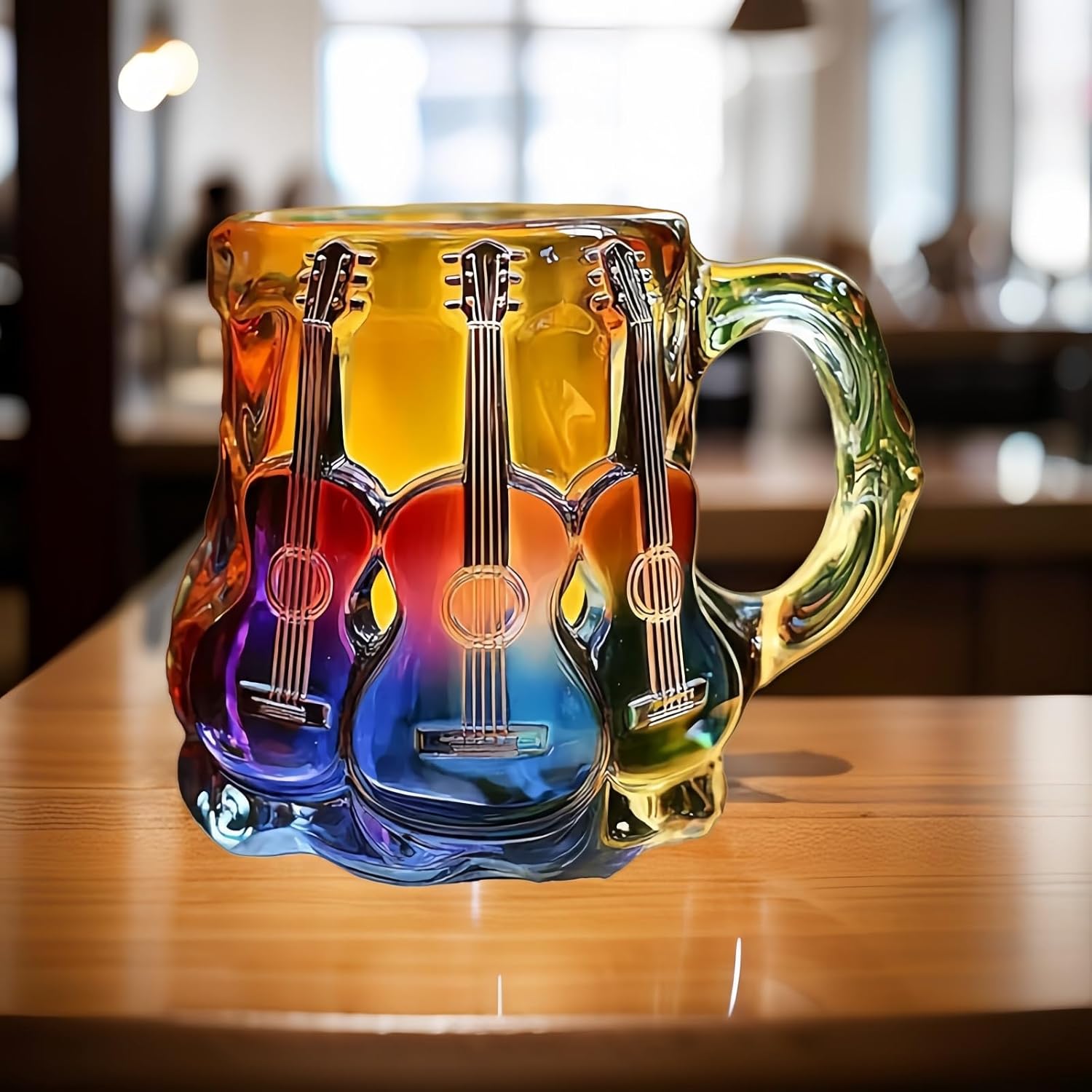 Hand drawn 3D guitar art glass coffee cup with exquisite coffee spoon, 15 ounce premium rainbow finish embossed texture cup, a unique gift suitable for both men and women - Image 8
