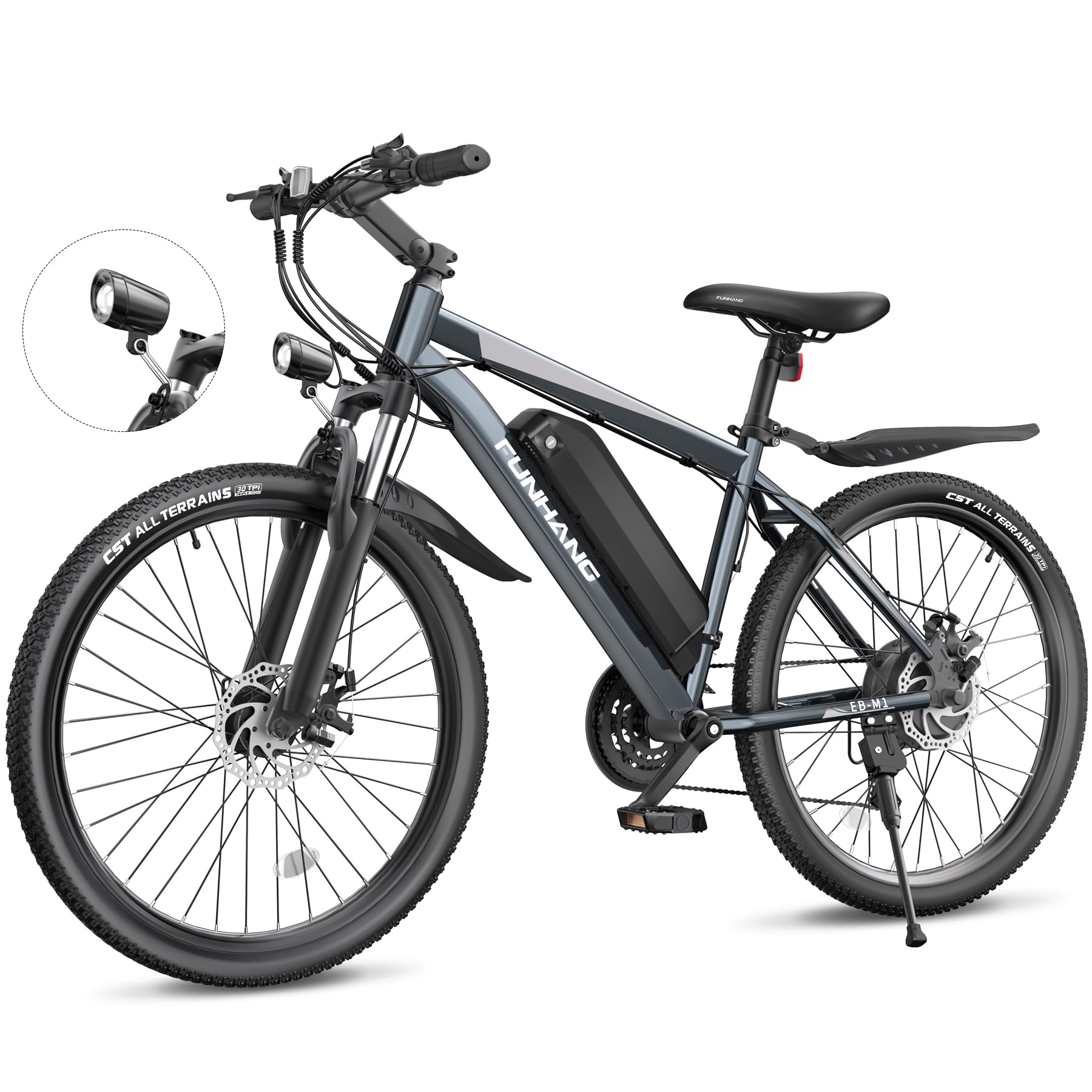Electric Bike for Adults, 26'' 1000W Peak Ebike, Up to 50 Miles 21.7MPH Electric Mountain Bike with 48V 374.4WH Removable Battery, Adjustable Stem, Fenders, Lockable Suspension Fork, 21-Speed