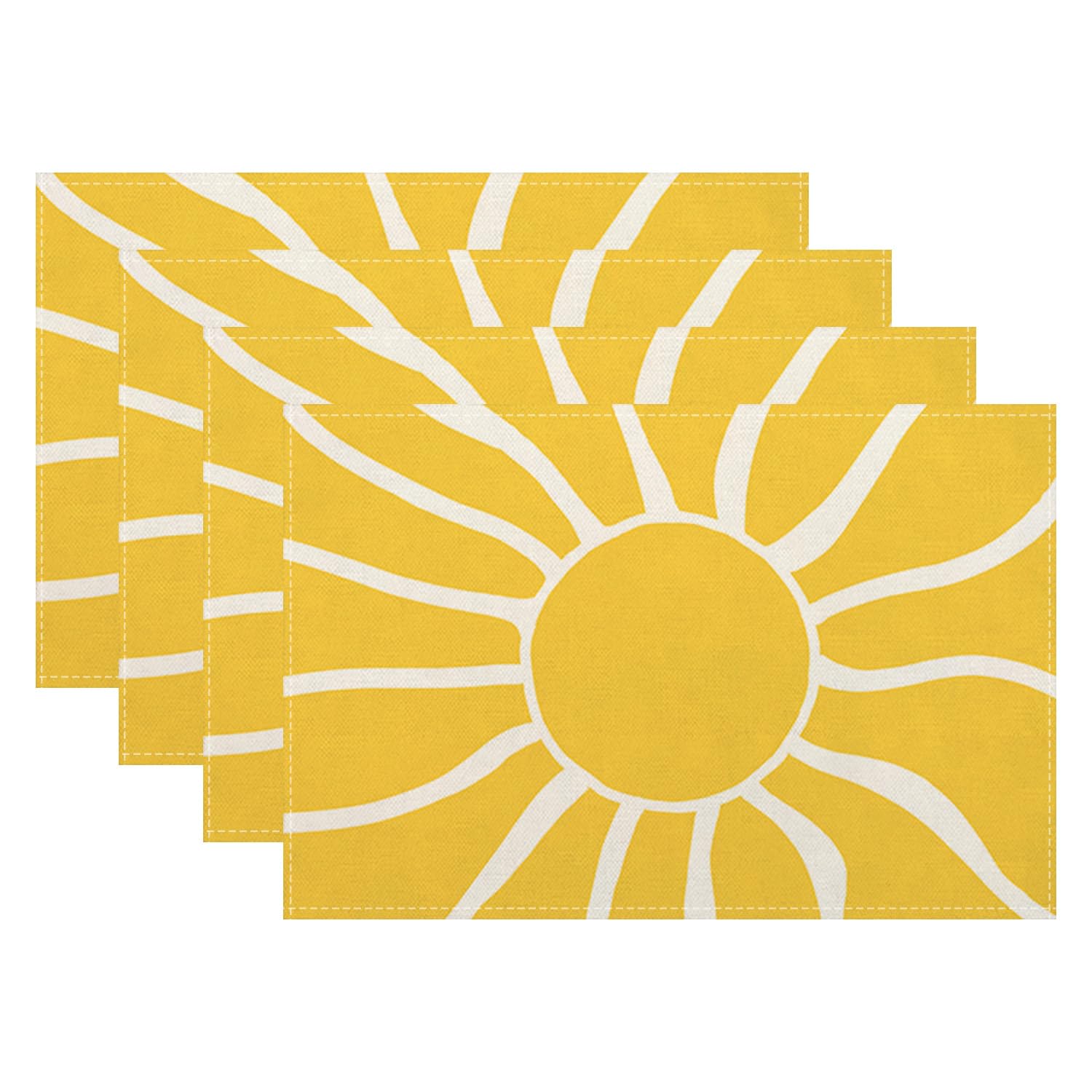Photo 1 of *** SET OF 2 *** Yellow Sunshine Placemats Set of 4, Abstract Modern Sun Decorative Table Mat 12 x 18 Inch Heat Resistant Non Slip Line Fabric Summer Place mat for Holiday Party Kitchen Dining Decor