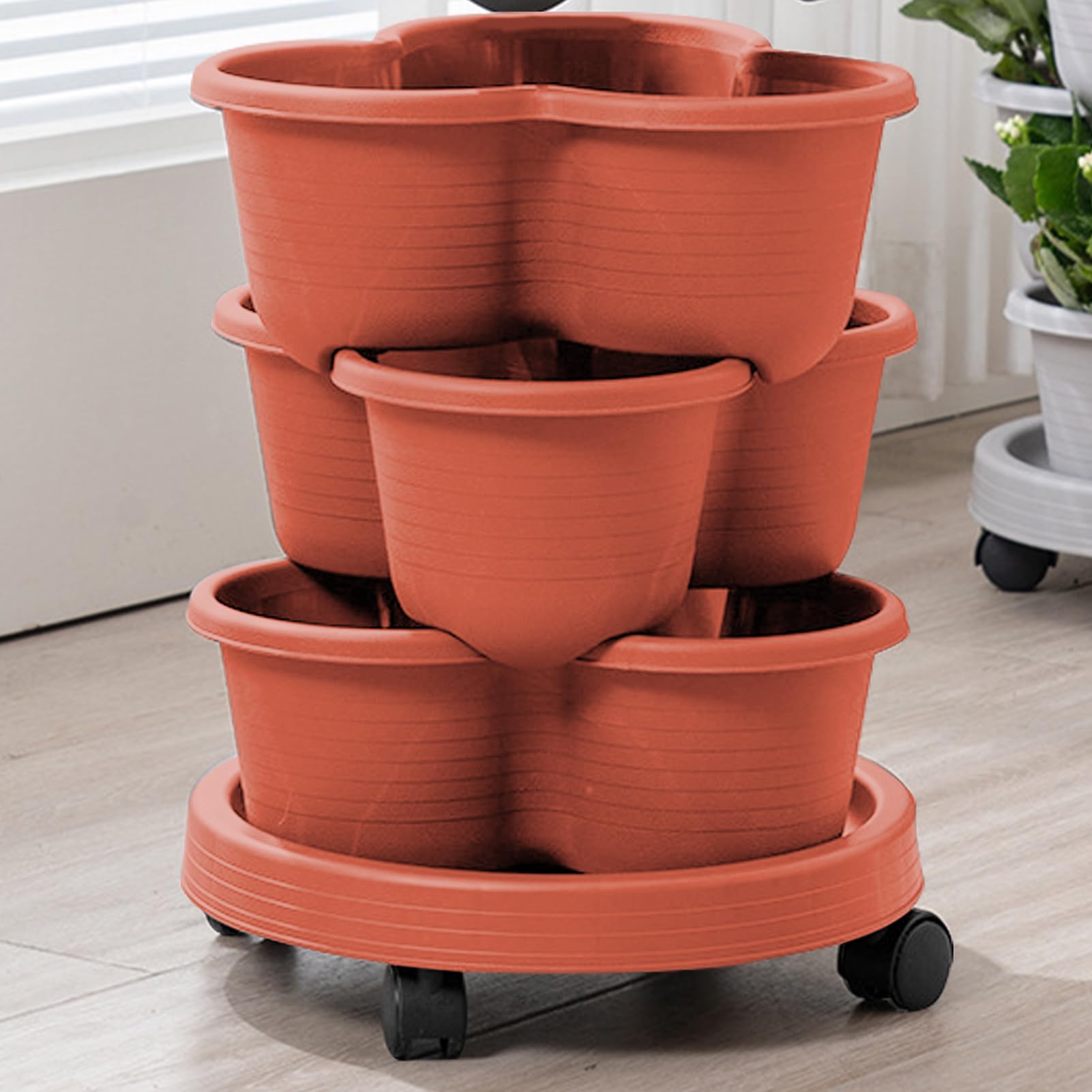 Fioriera verticale da giardino – Vaso a 3 livelli con ruote rimovibili, strumenti per verdure, fragole, fiori, interni, cucina, giardino, patio