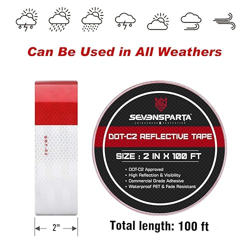 Miniatura 5 de DOT-C2 - Cinta reflectiva de seguridad de 2 pulgadas rojoblanco cinta de visibilidad para vehículos, remolques, barcos, letreros