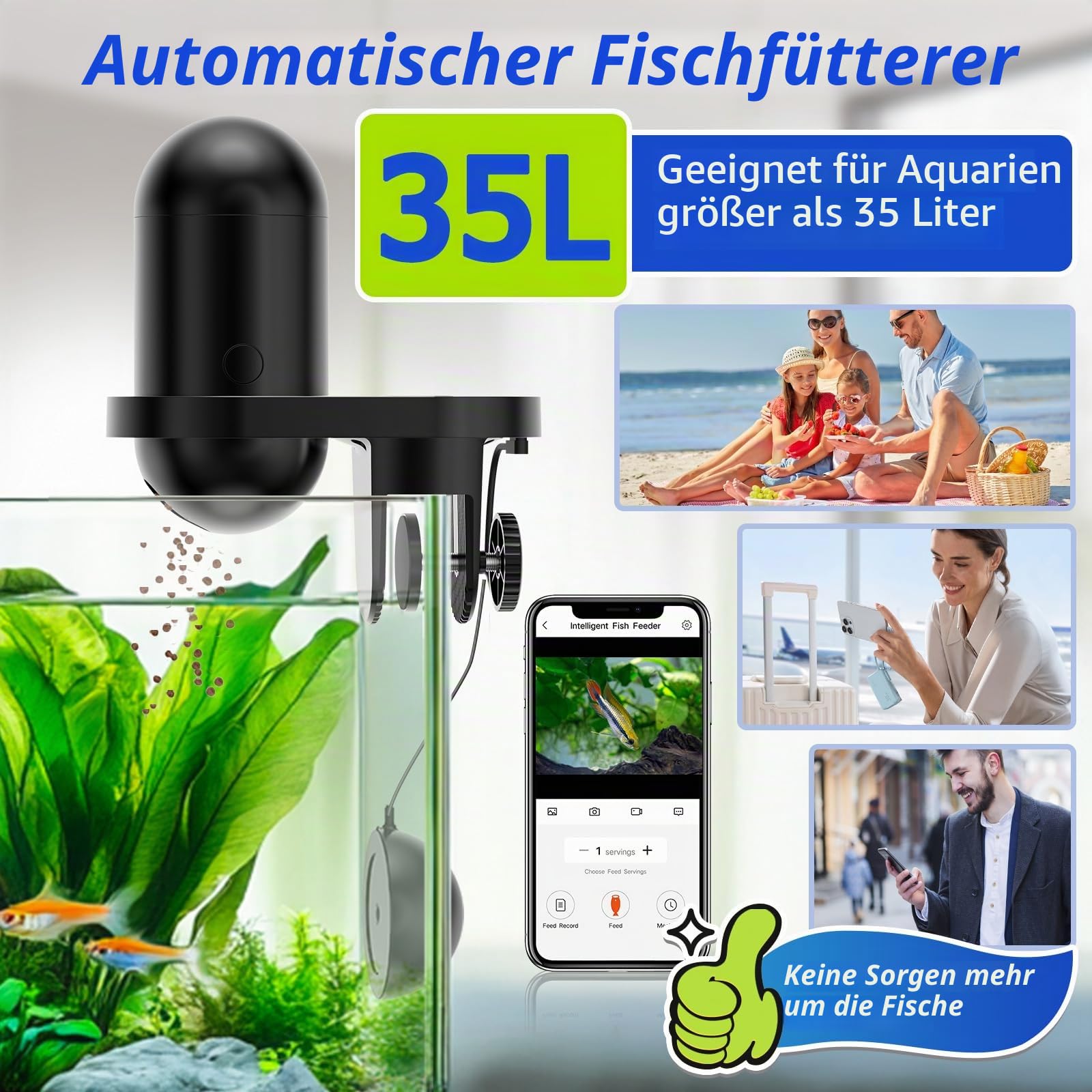 hygger WiFi Automatischer Futterspender Fische, Fischfutterautomat für Aquarium mit APP Control, Fish Feeder Automatic mit Kamera, 230ML Large Capacity USB Fish Food Dispenser for Weekend Holiday