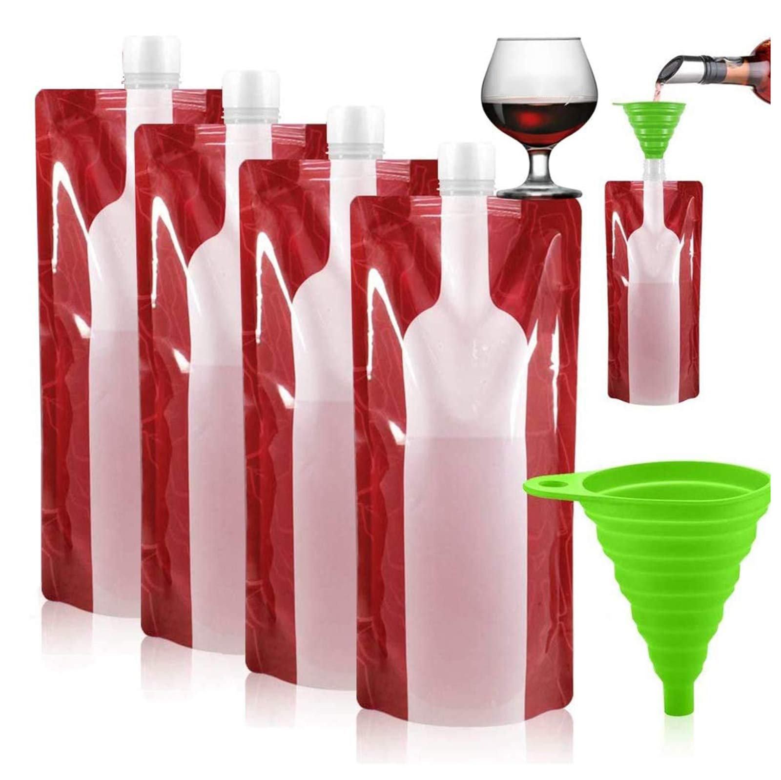 Foldable Wine Bag Portable Flexible Collapsible Wine Bottle Pouch Reusable Leak Proof Flask Holder for Travel BBQ Camping Beach Hiking Party,2pcs(red)