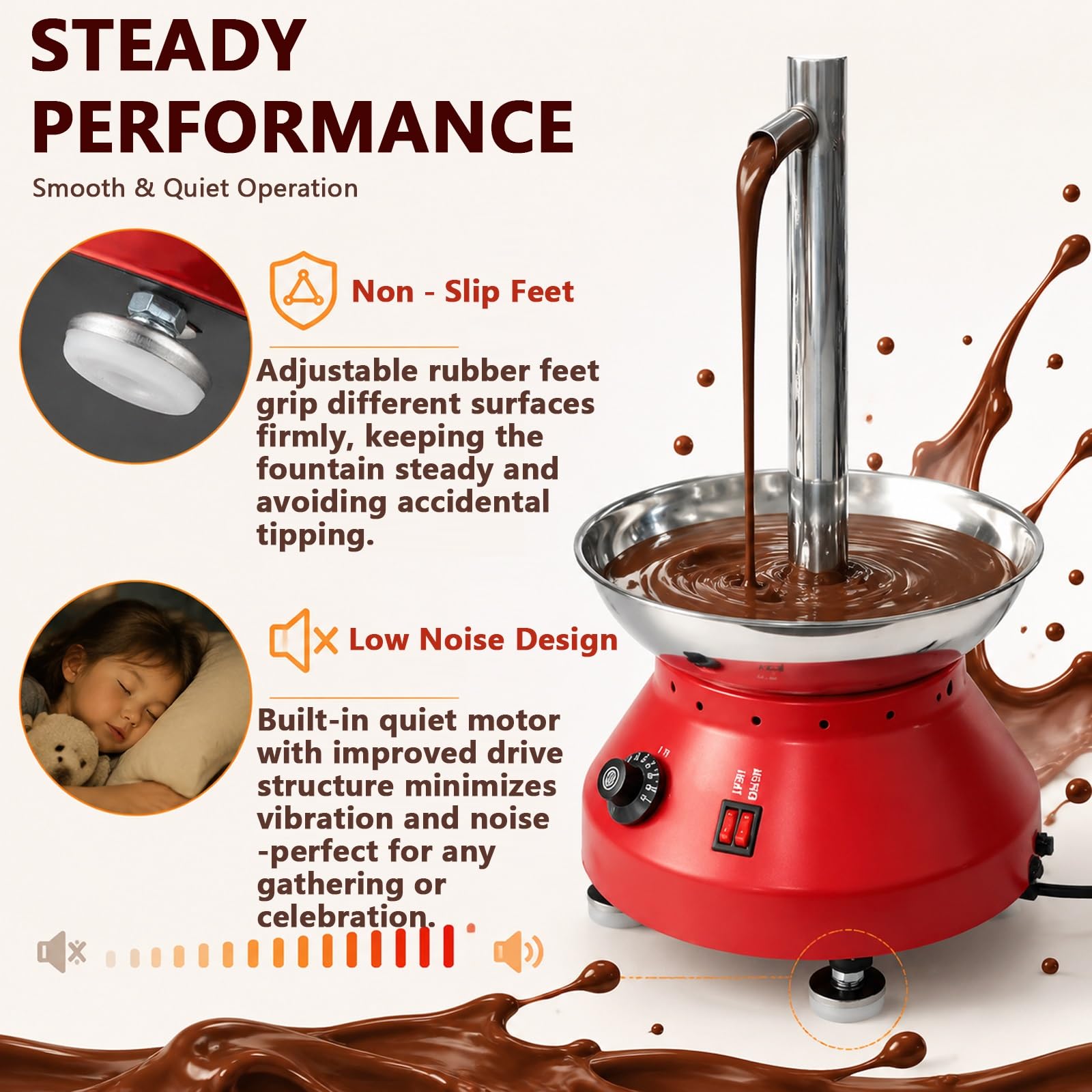 Macchina per fontana di cioccolato per feste in casa, riscaldamento professionale con distribuzione uniforme del calore, cuscinetto a prova di perdite, include raschietto per eventi e celebrazioni