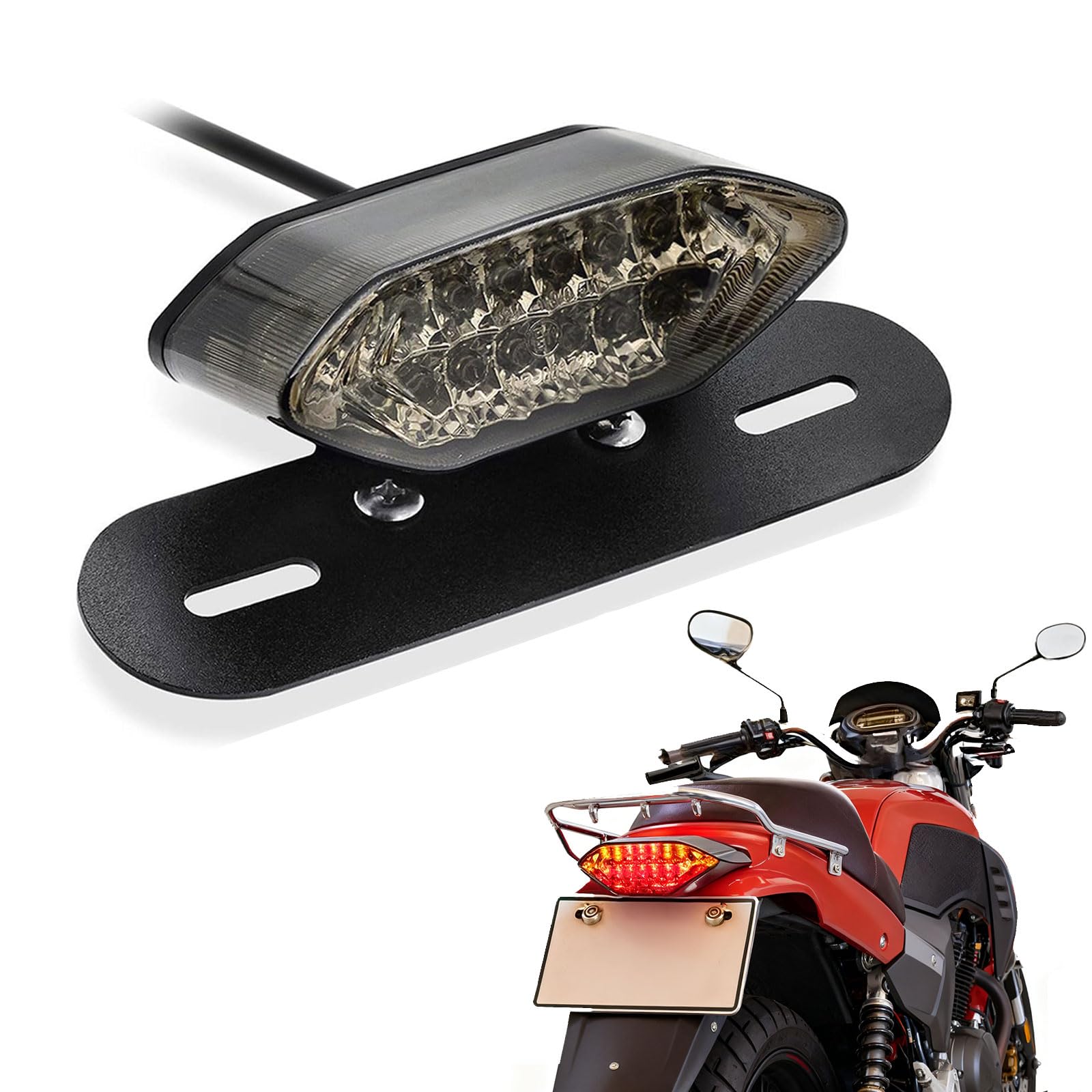 Anki HappiGo 12V 16 LED Universal Motorcycle Integrated Brake Tail Running Light Turn Signla License Plate Lamp (Smoked Black Cover)