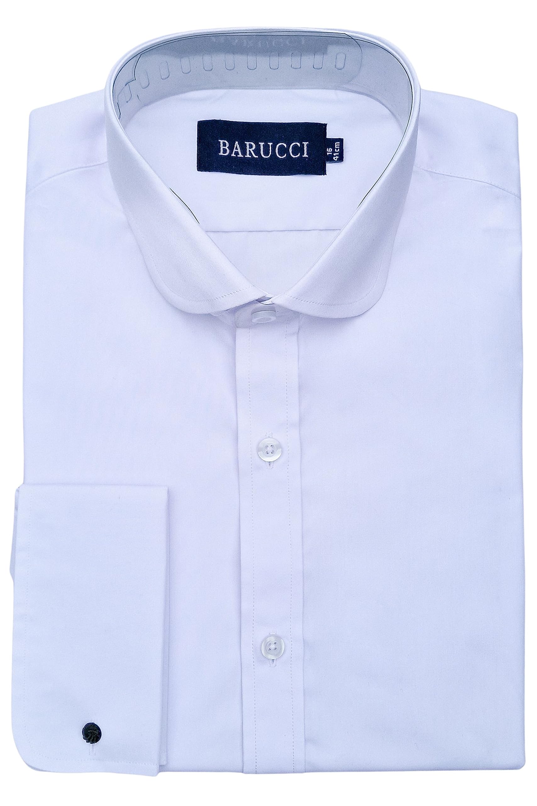 Men's Penny Round Club Collar White Double Cuff Shirt