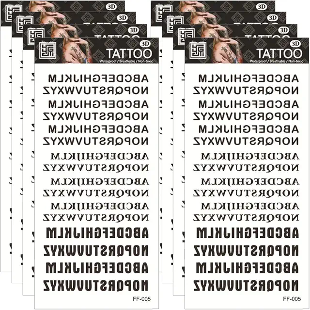 8 Fogli Tatuaggi Temporanei Personalizzati con Lettere Nere - Adesivi con il Nome