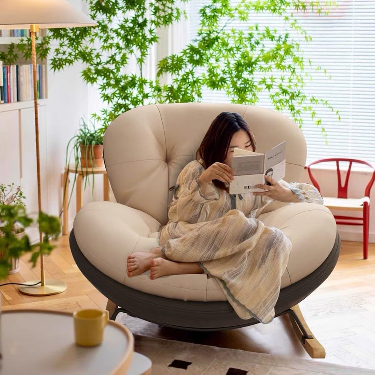 DKAIW Loungesessel, Balkon-Schaukelstuhl, Relaxsessel mit Liegefunktion, Modern, Schaukelstuhl, geeignet für Wohnzimmer, Terrassen, Balkone, B, 75.5 *