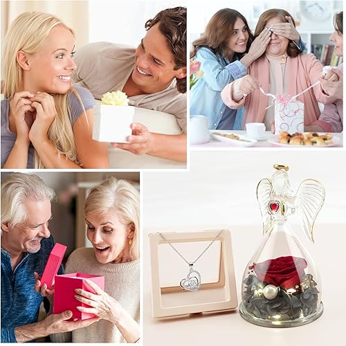 Miniatura 7 de Rosa real preservada con collar y aretes en una caja de regalo regalo romántico de flores de rosas para ella en el día de la madre día de San