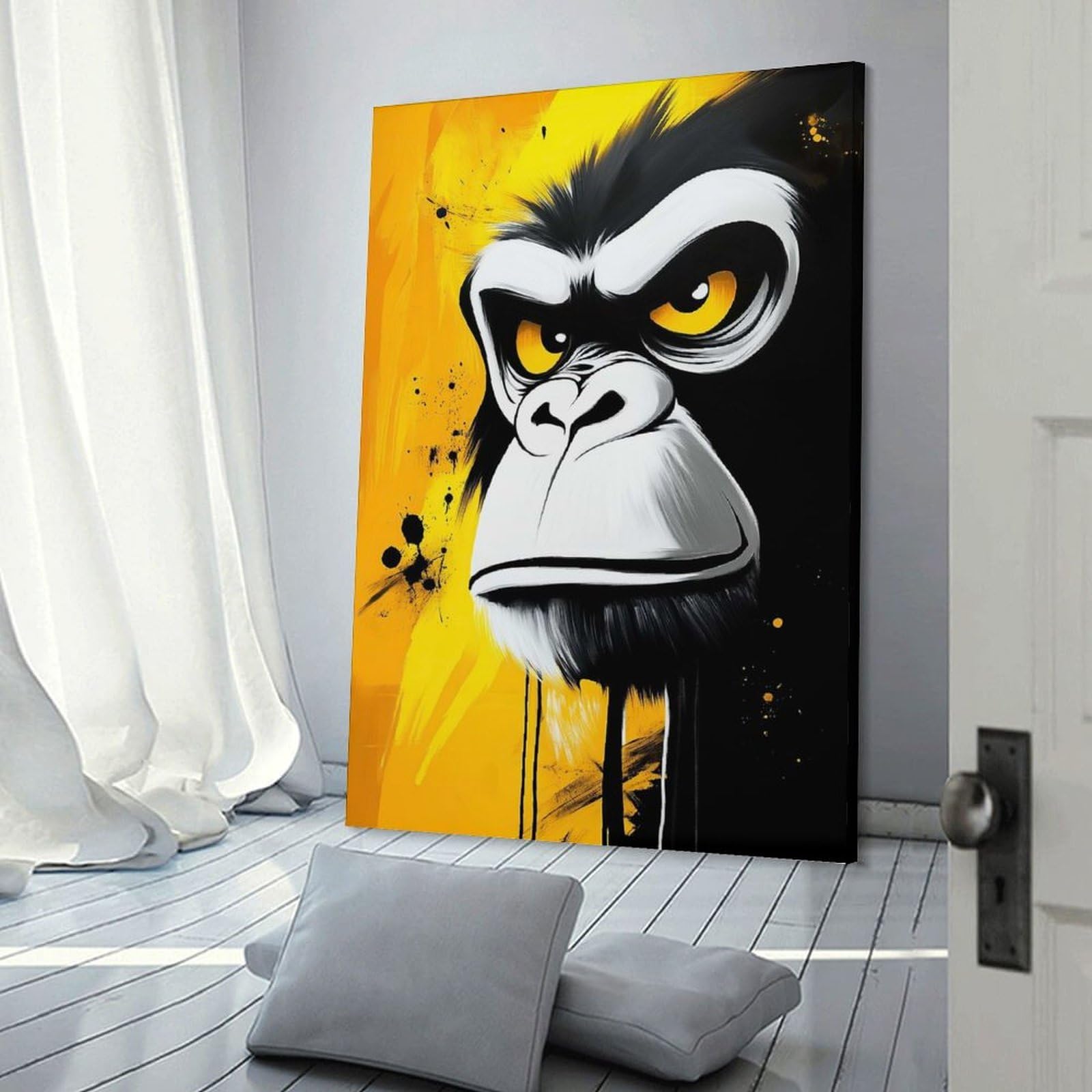 Junmoney Angry Gorilla Portrait Canvas Wall Picture 08x12inch(20x30cm), for Living Spaces, Bedrooms Or Relaxed Rooms, Modern Wall Decor for Cosy Interiors