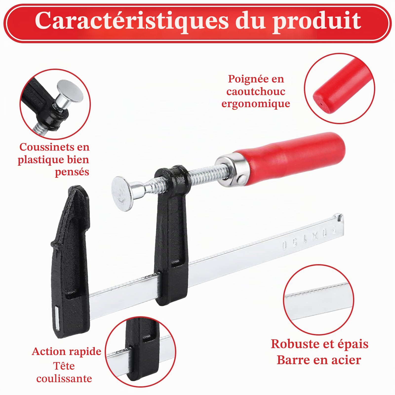 DAJAVE Lot de 10 serre-joints à une main - Envergure : 100 mm/150 mm - Plage d'extension : 200 mm/285 mm - Force de serrage : 23 kg/68 kg - Acier et nylon pour une fixation précise