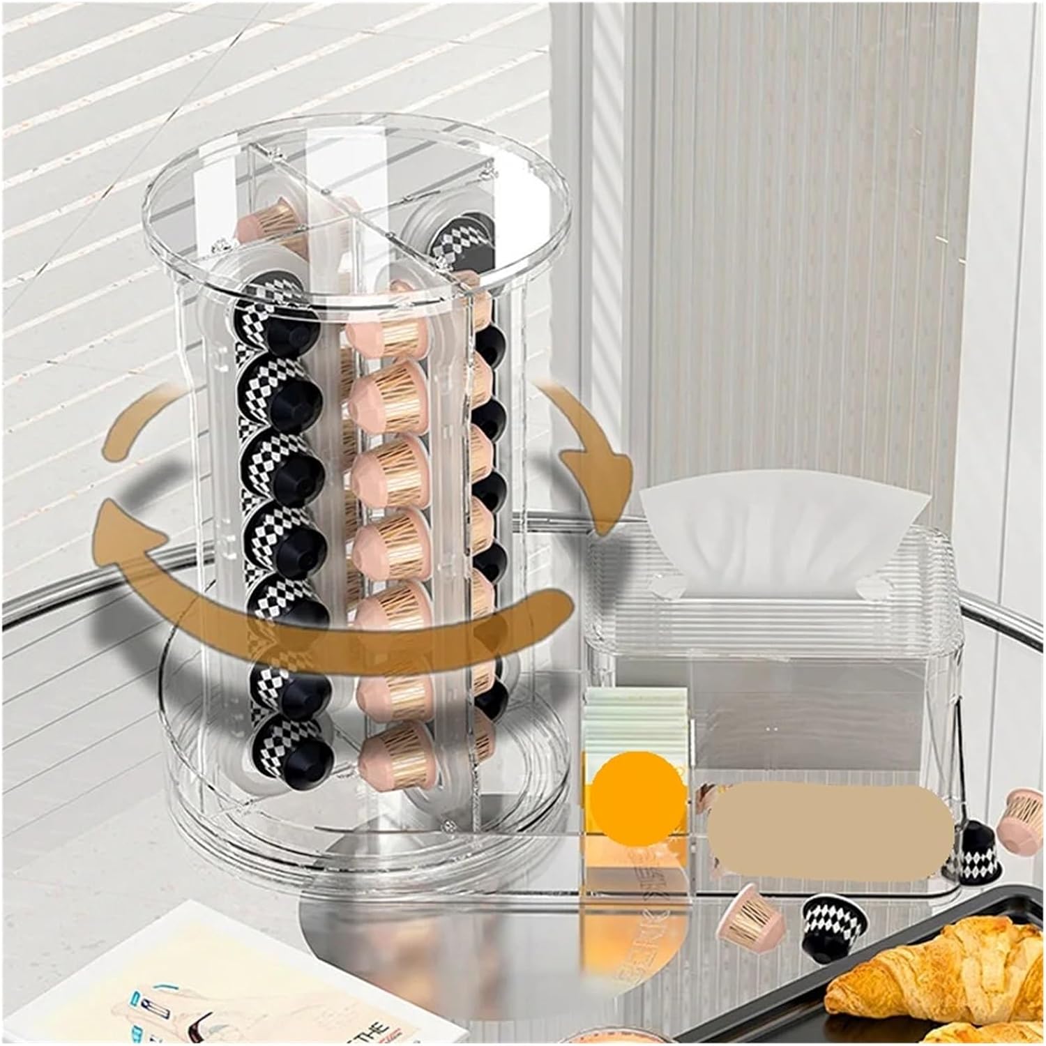 Coffee machine capsule holder, Transparent Spherical Coffee Capsules Storage Box Large Desktop Open With Capacity Decoration Lid Jar Organizer Candy Snack,For coffee machine(C)