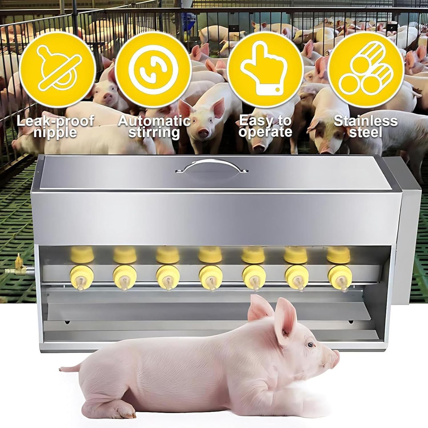 Pig Milk Feeder,Automatic Pig Milk Feeding Machine,Thickened Stainless Steel Piglet Feeder, Large Capacity Milk Box (10 Nipples)