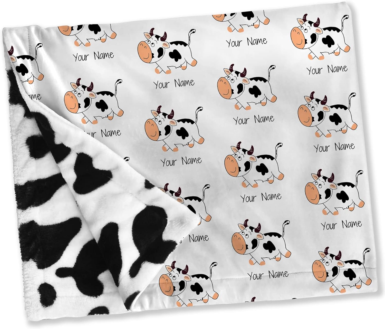 Cow Print Blanket Personalized with Name for Baby Boys Girls Toddler - Soft Minky Blankets with Plush Backing, Cows Pattern Bedding for Bedroom Crib Decor Stuff (3 Sizes)