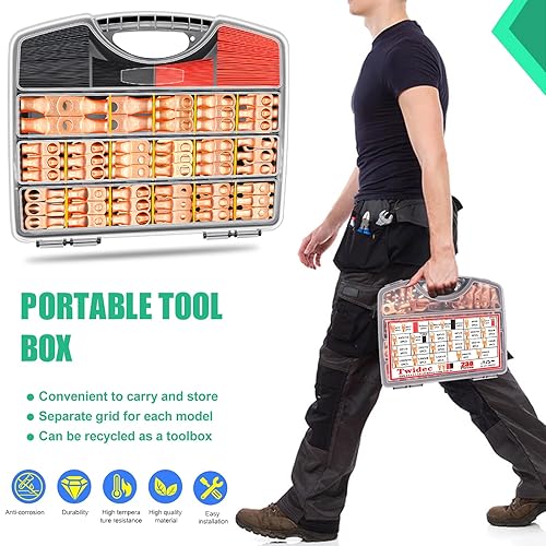 Miniatura 2 de TwidecKit de 230 piezas de extremos de cable de batería AWG 8 6 4 2 1 10 20 Lugs de cobre de alta resistencia Lugs de cable de alambre de cobre,