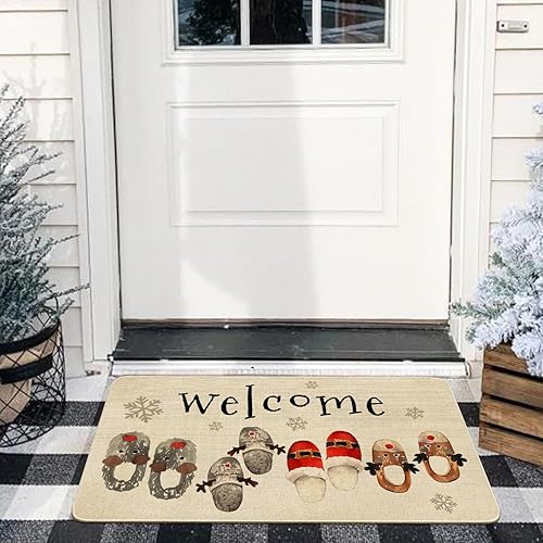 Miniatura 5 de Tapete de puerta de Navidad para puerta delantera, pantuflas de acuarela para vacaciones, tapete de bienvenida de vacaciones, alfombras de invierno