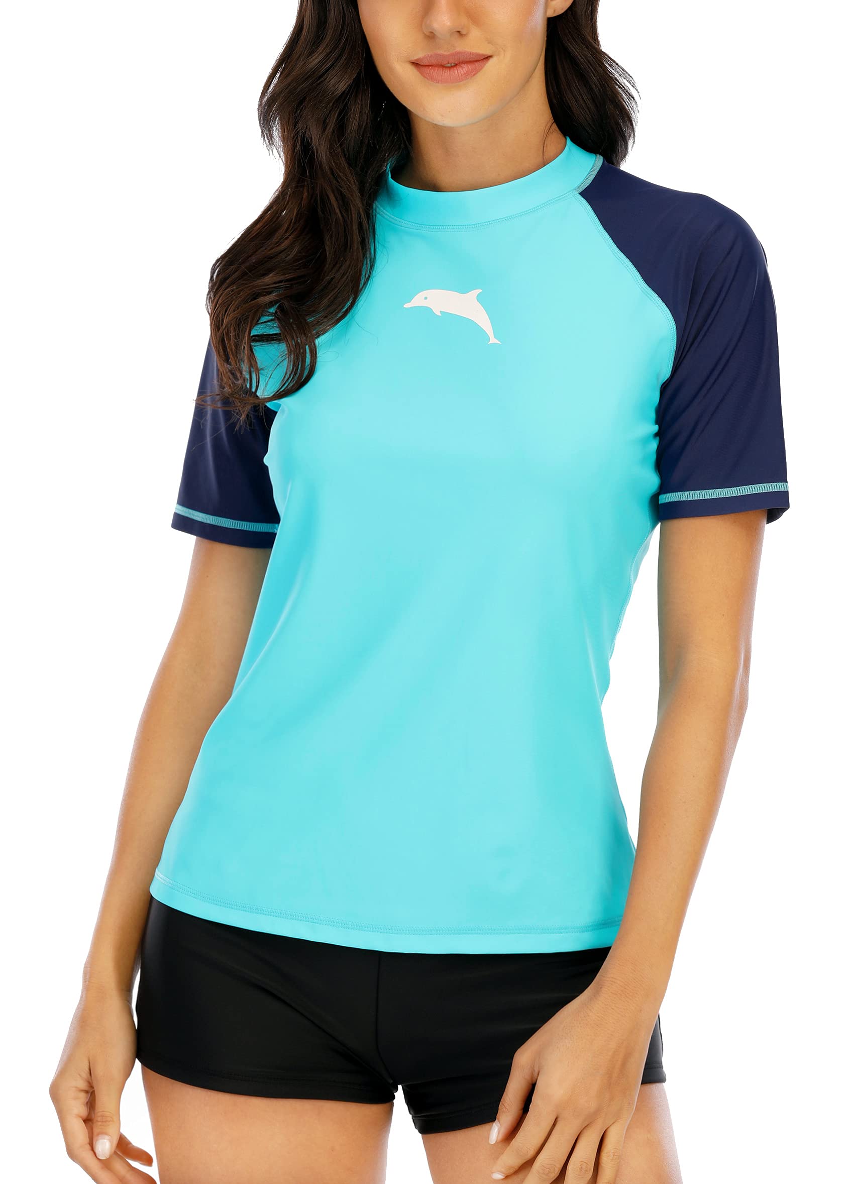 Halcurt Damen UV Shirt Kurzarm Rash Guard UPF 50+ Schwimmshirt Schnell Trocknend Badeshirt S-XXL