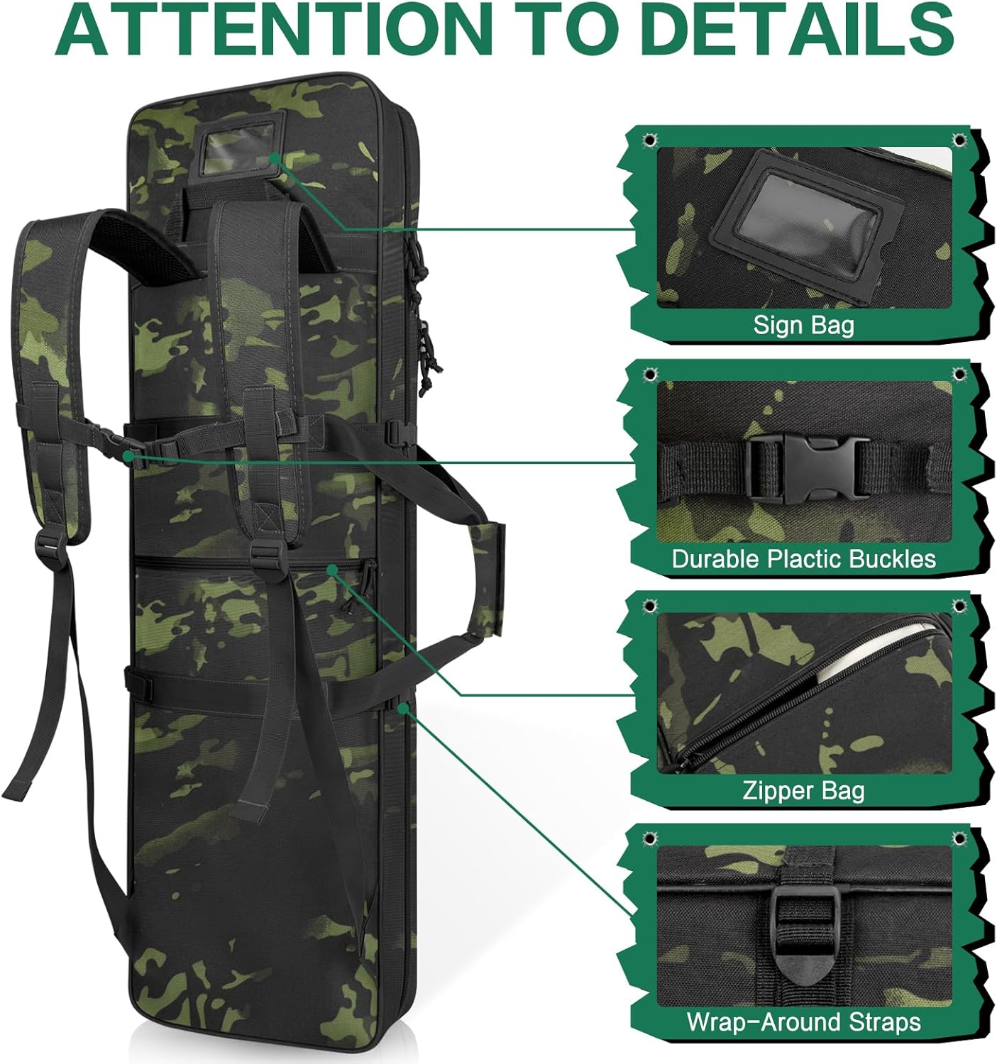 Soft Rifle Case, Double Rifle Backpack Tactical Long Gun Bag for Outdoor Hunting Shooting, Portable Shotgun Case for Firearm Storage and Transportation, Camouflage