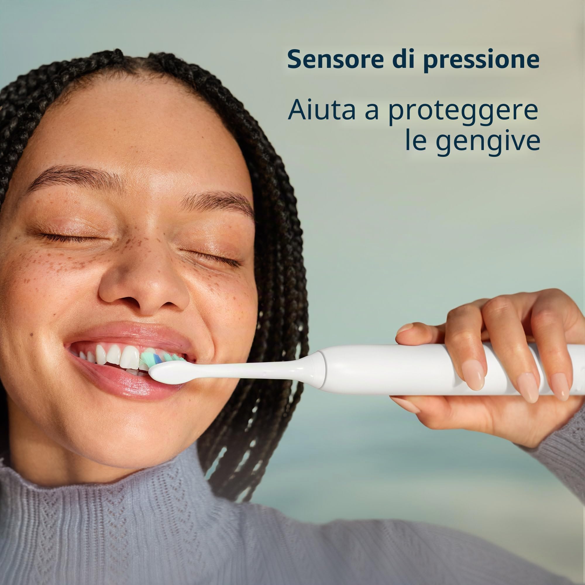 Philips Sonicare Spazzolino elettrico serie 4100 - Spazzolino sonico con tecnologia sonica avanzata, sensore di pressione, due impostazioni di intensità, Smartimer e Quadpacer, bianco, modello HX3681