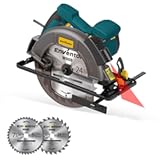 Enventor Circular Saw Corded&comma; 11A Electric Circular Saws 7-1&sol;4-Inch with Laser Guide&comma; 2 Blade Saws &lpar;40T&sol;24T&rpar;&comma; Max Cutting Depth 2-7&sol;16"&lpar;90°&rpar;&comma; 1-8&sol;9"&lpar;0°-45°&rpar;&comma; Single Handed Bevel&comma; 6000RPM &lpar;Blue&rpar;