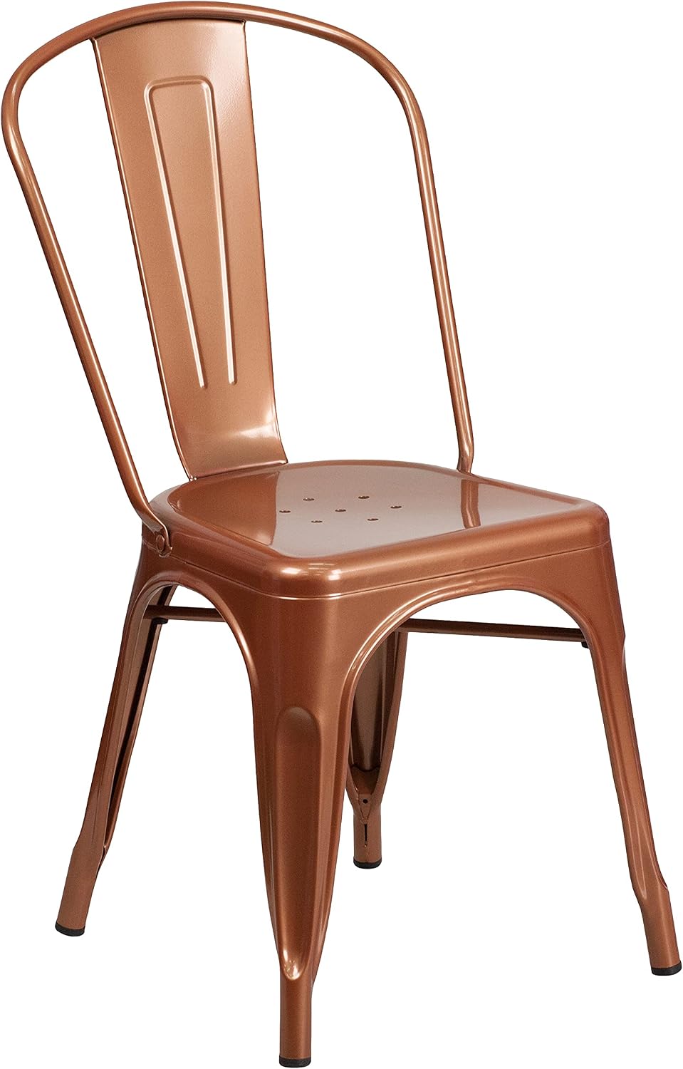 Merrick Lane Wells Stacking Dining Chair - Powder Coated Copper Metal Frame - Curved Slat Back - 500 lb. Static Weight Capacity - Indoor/Outdoor Use