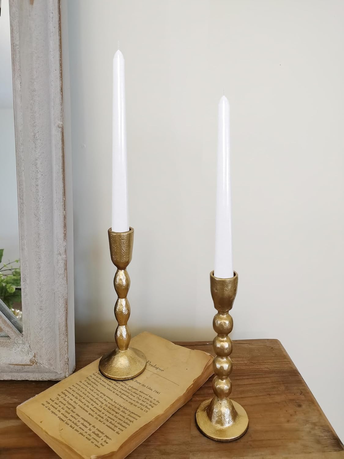 Antique Iron Taper Candle Holders - Set of 2 Decorative Candlesticks, Brass Finish Candle Stand for Weddings, Dining, and Parties - Image 3