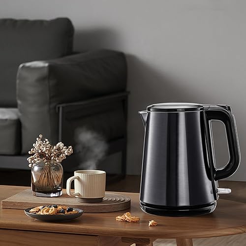 Miniatura 8 de Pukomc Hervidor eléctrico  Caldera de agua caliente de 1.0 L  Hervidor de té de doble pared inoxidable, apagado automático y protección contra