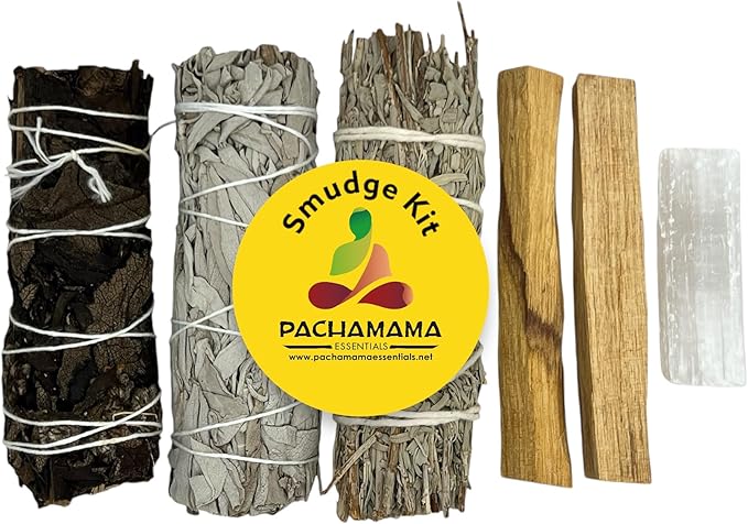 Organic California White Sage (Salvia Apiana) & Palo Santo Stick (Holy Wood) Smudge Bundle (1, Blue Sage, White Sage, Yerba Santa Bundles + Selenite + Palo Santo Sticks)