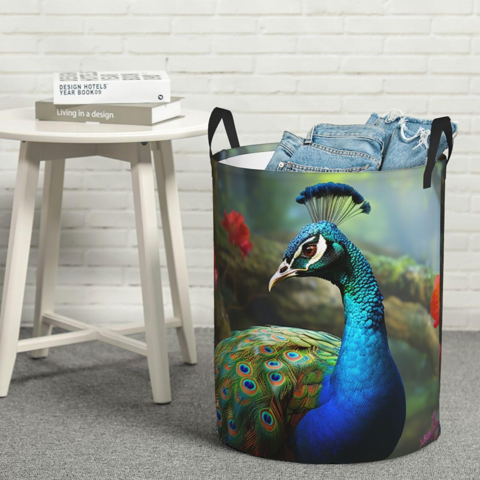 Panier à linge sale pliable paon avec sac de rangement imperméable pour jouets