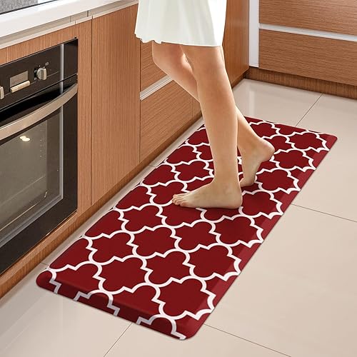 Miniatura 72 de WISELIFE Alfombra de Cocina Acolchada Antifatiga, 17.3" x 60", Alfombras de Cocina Antideslizantes Impermeables de PVC Resistente, Alfombra Rojo