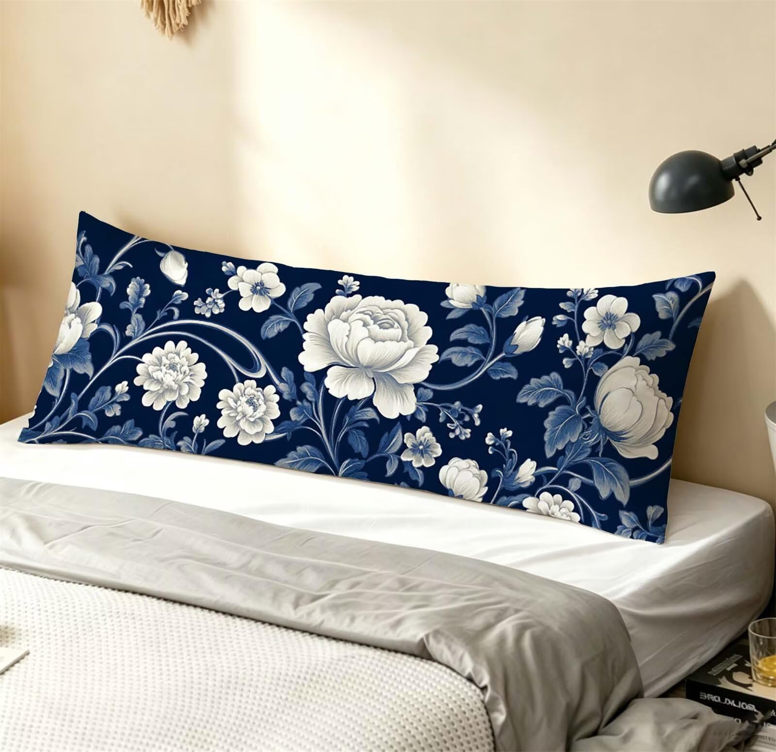 Blu-16 Federe Cuscino Letto 50 x 150 cm, Grande Cuscini per Divano Velluto, | Doppia Faccia Stampa, Fiore-7 Fodera per Cuscino Decorativa, con Cerniera, Cuscino per Dormire Sul Fianco j-338