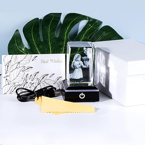 Miniatura 6 de Qianwei Regalos de primera comunión para niñas, grabado en 3D, figura de cristal para niña orante, decoración de velo de primera comunión, regalos