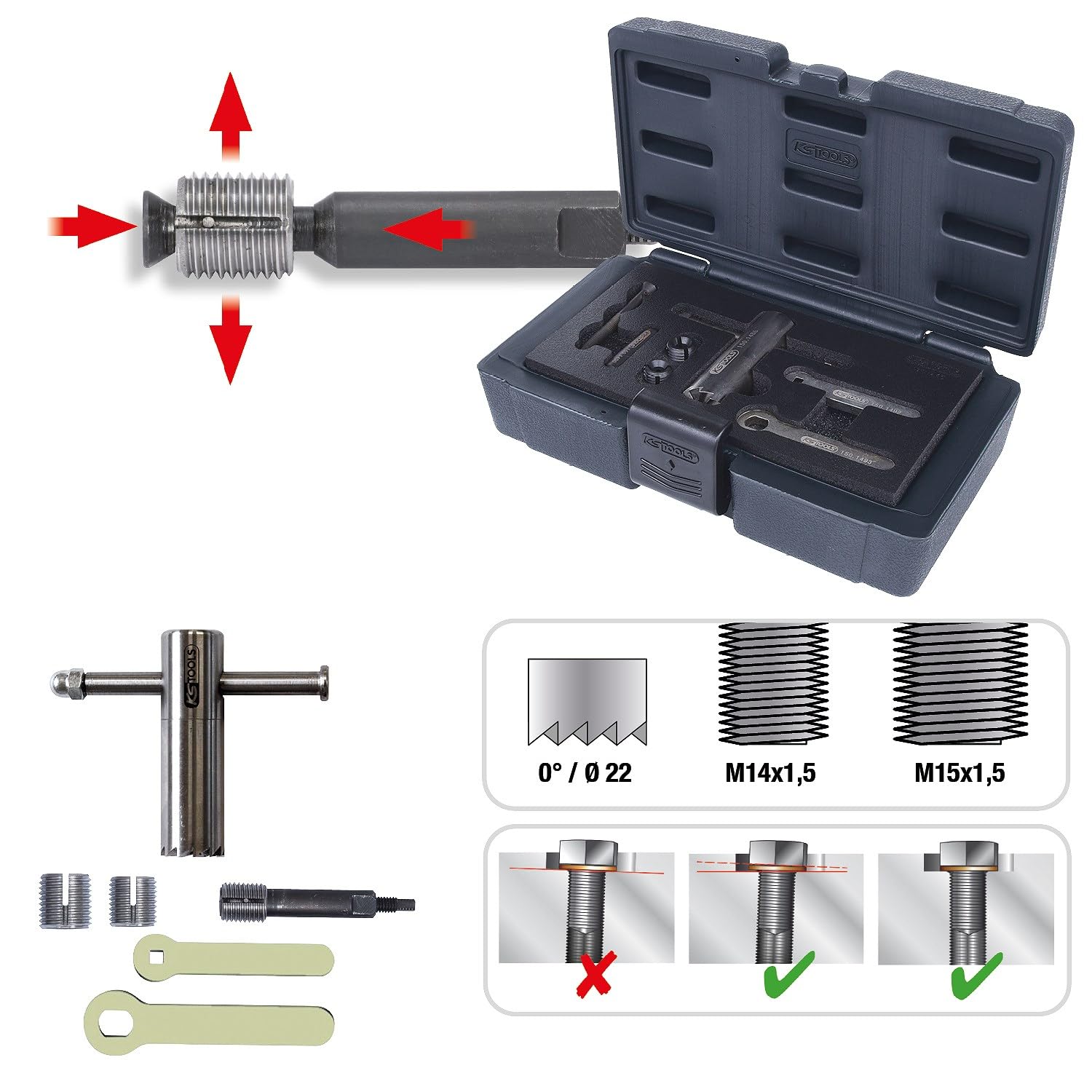 KS Tools 150.1485 Kit Lamatura Riparazione Viti Scarico, Olio, 6 Pezzi