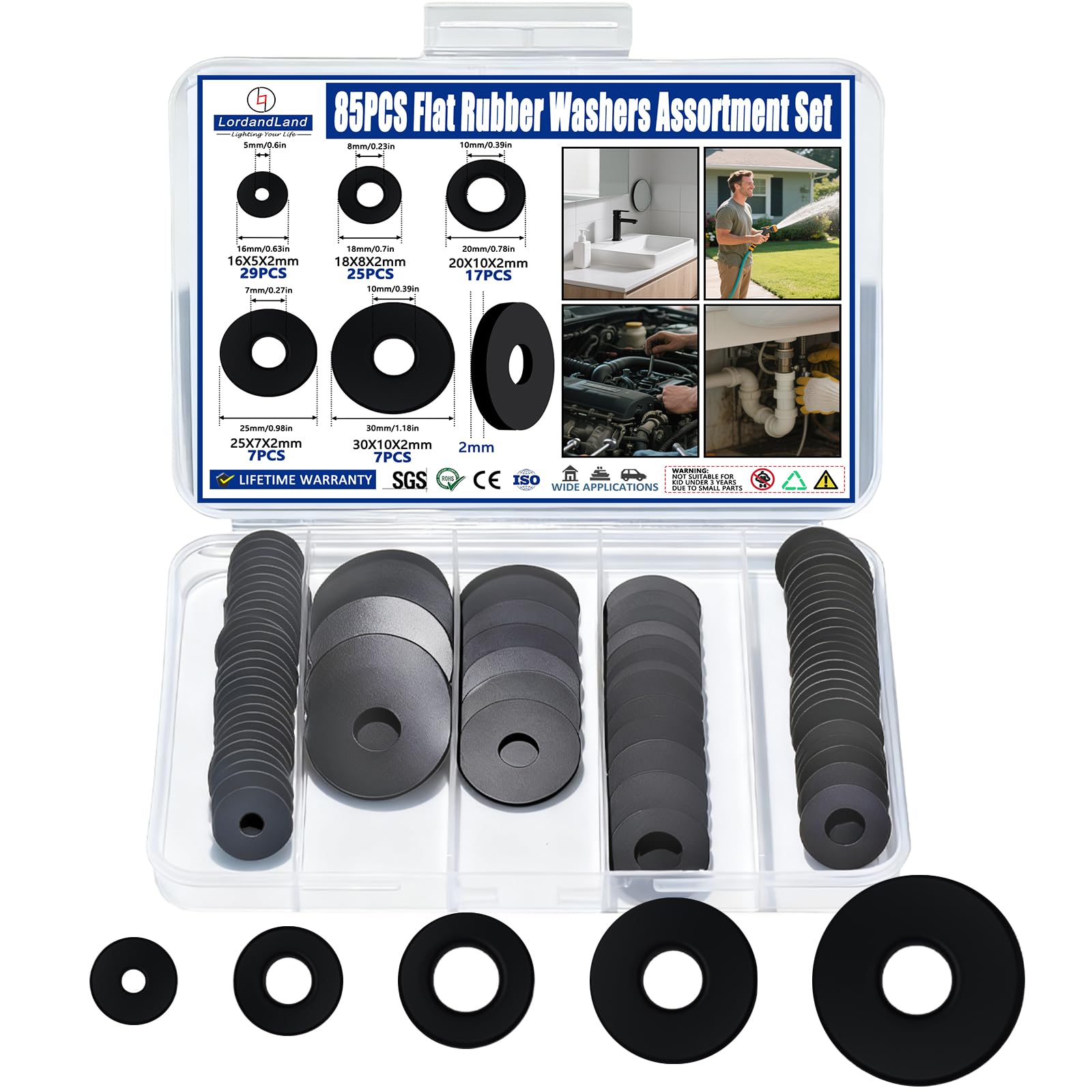 85Pcs Flat Rubber Washers Assortment Kit,16/18/20/25/30mm Black Washer,Vibration Absorbing Pads Sealing Rubber Washers for Faucets Garden Bolts Screws Hose Plumbing Shower Head- 5 Sizes-image-19