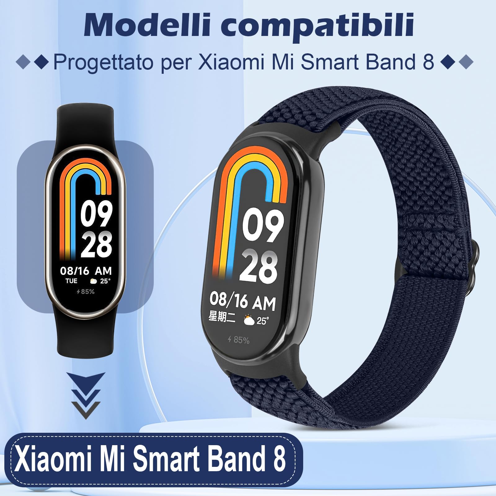 SHIJZWD 2 Pezzi Cinturino Compatibile con Xiaomi Mi Band 8 per Donna Uomo, Cinturino Sportivo Elastico Nylon Solo Loop Bracciale di Ricambio per Xiaomi Mi Smart Band 8