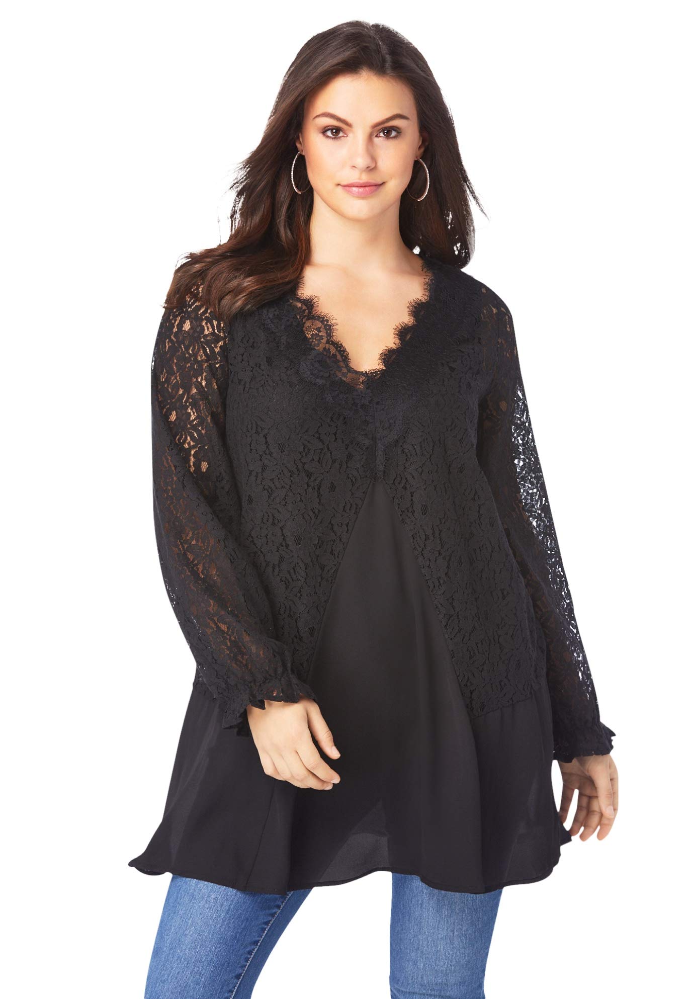 Roaman's Women's Plus Size Lace & Georgette Swing Tunic