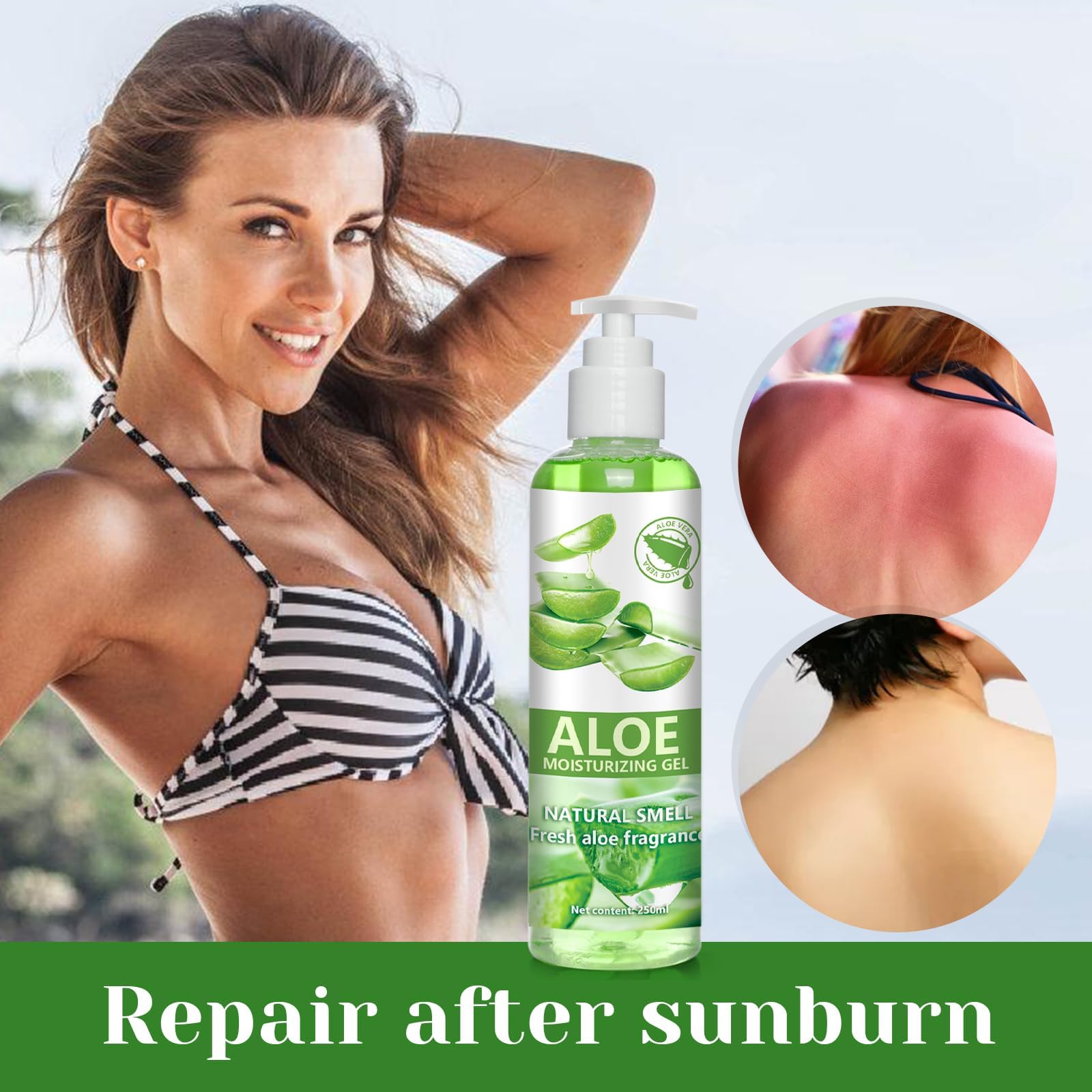 250 ml Gel d’aloe vera,Crème soin rafraîchissant&apaisant pour la peau,formule hydratante douce,nourrissant visage et corps,Pour une utilisation régulière sur peau sèche ou exposée