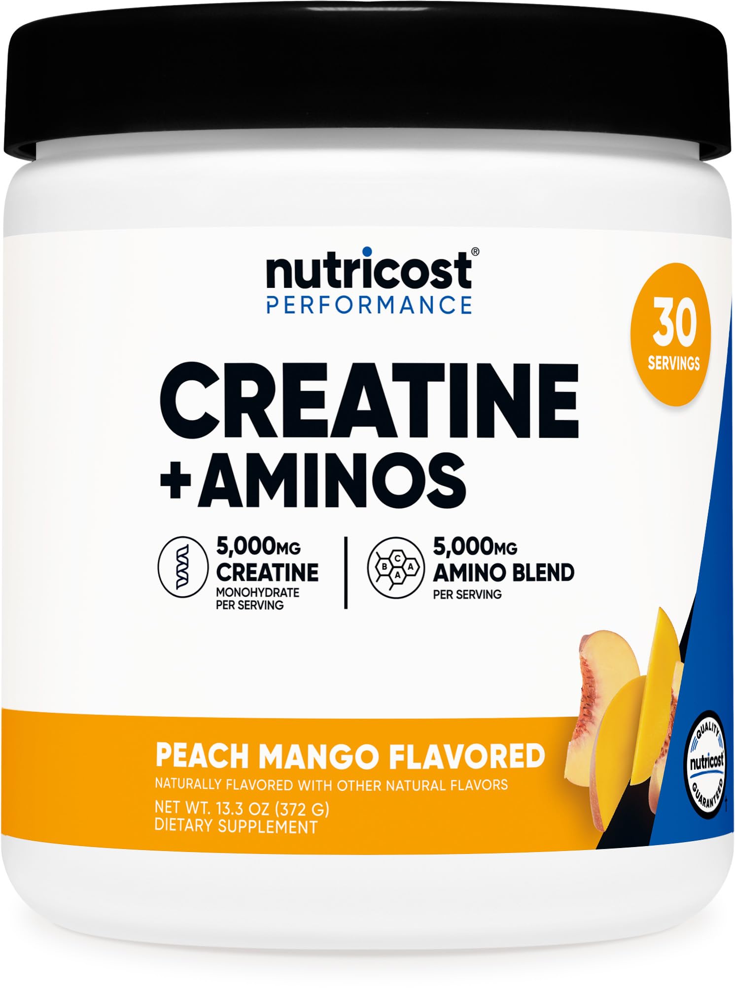 Nutricost Creatine + Aminos 30 Servings (Peach Mango Flavored) - 5,000mg Creatine Monohydrate + 5000mg Amino BCAA Blend Per Serving