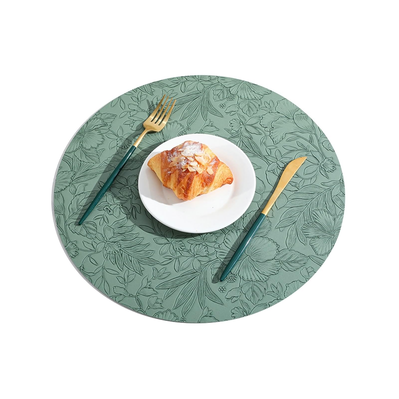 8-częściowy zestaw podkładek ze stali szlachetnej, maty stołowe ze skóry, 34 cm, okrągłe, z kwiatowym wzorem, zielone do domu, kuchni, hotelu i restauracji