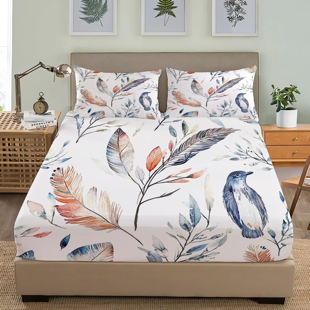 Drap Housse 200x200x30cm Bonnet 30cm Blanc pour 2 Personnes lit