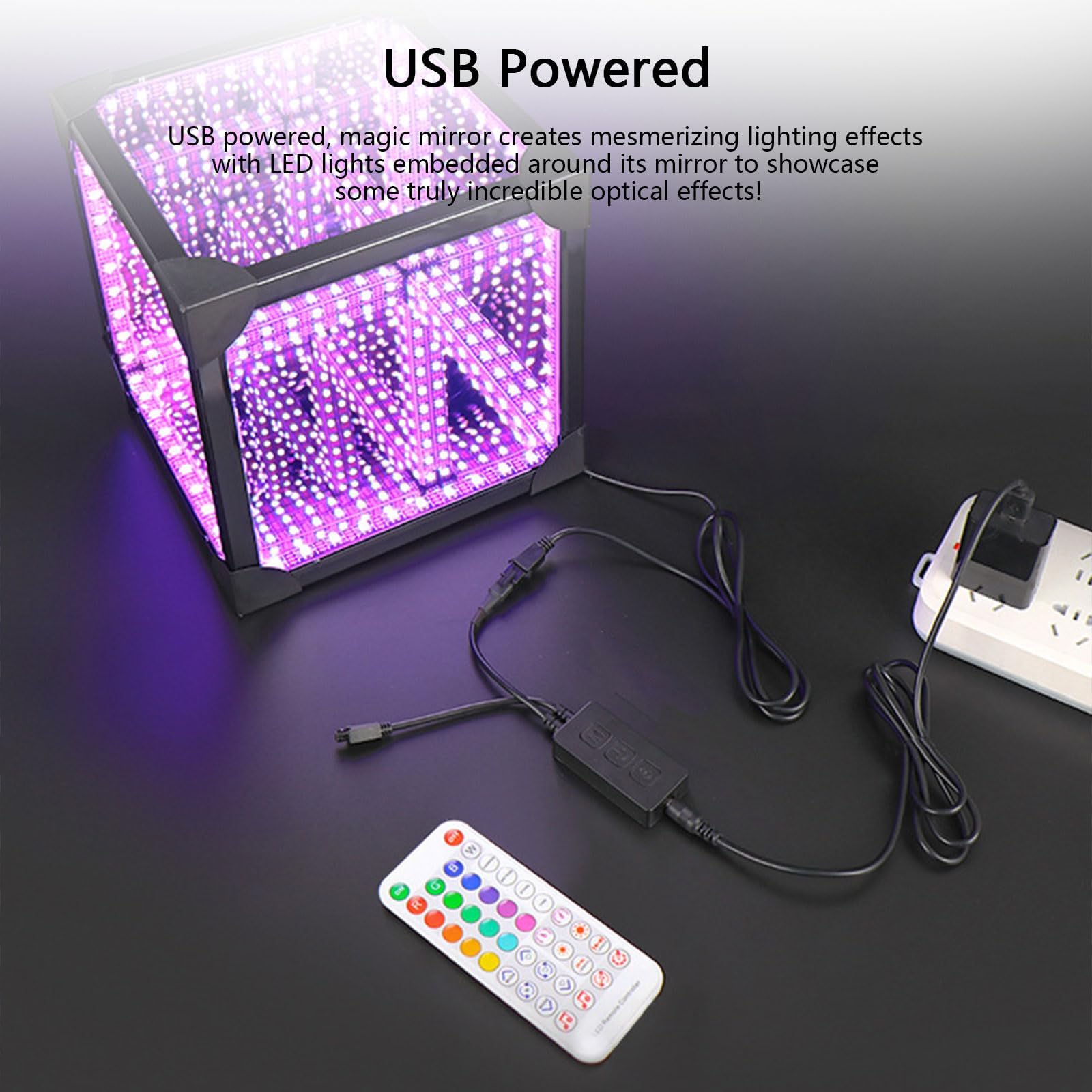 Lampa StołOwa Typu Mirror Tunnel, ReagująCa Na DźWięK, Z Pilotem, Rgb Kolory, Fajna Kostka Nocna, Do Gier (20 * 20 * 20cm)